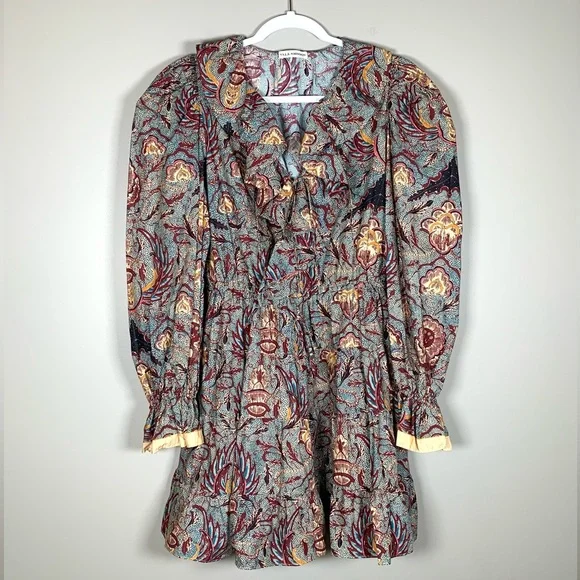 Ulla Johnson Caris Mini Dress Long Puff Sleeves Floral Cotton Women's 6